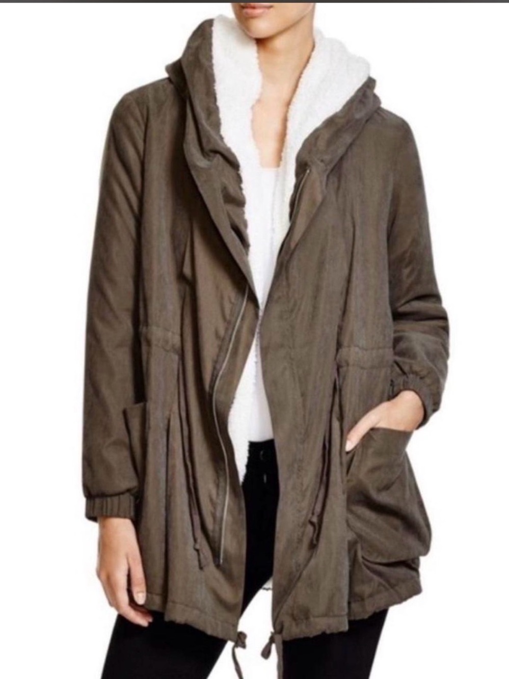 Lush Olive Green Hooded Sherpa-Lined Utility Jacket